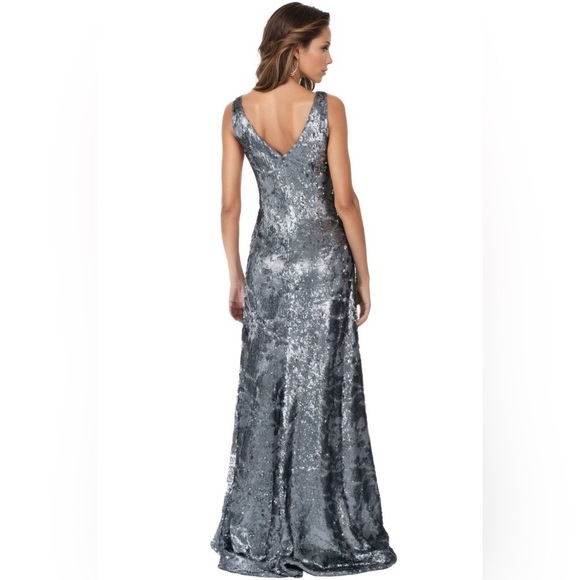 Rene Ruiz Collective V-neck Sequin Gown in "Silver" Size 10 - Picture 3 of 15